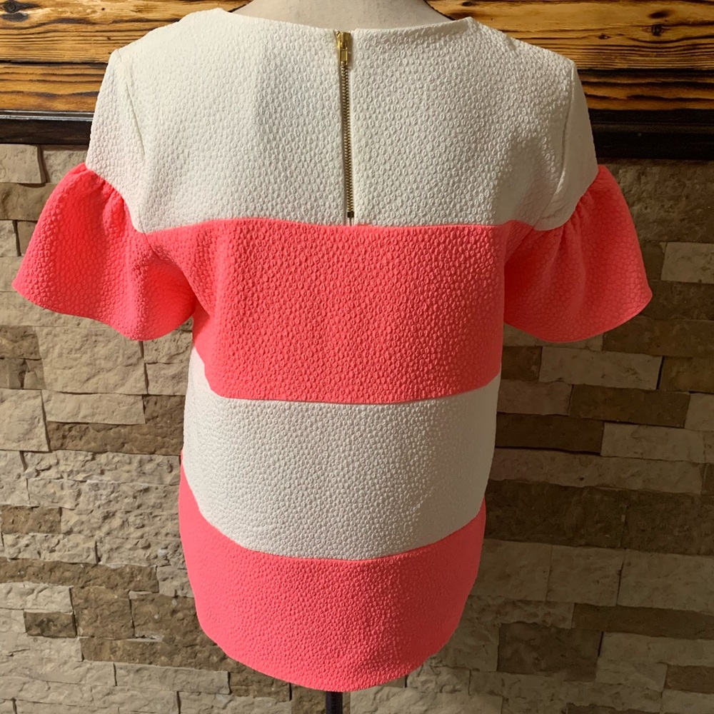 Line & Dot Pink White Striped Textured Top Medium - Picture 2 of 6